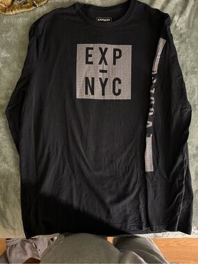 Express Black Long Sleeve Tee with EXP NYC Grid Graphic